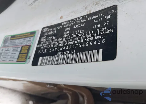 2015 Kia Optima Ex from USA, damaged, VIN 5XXGN4A79FG496426